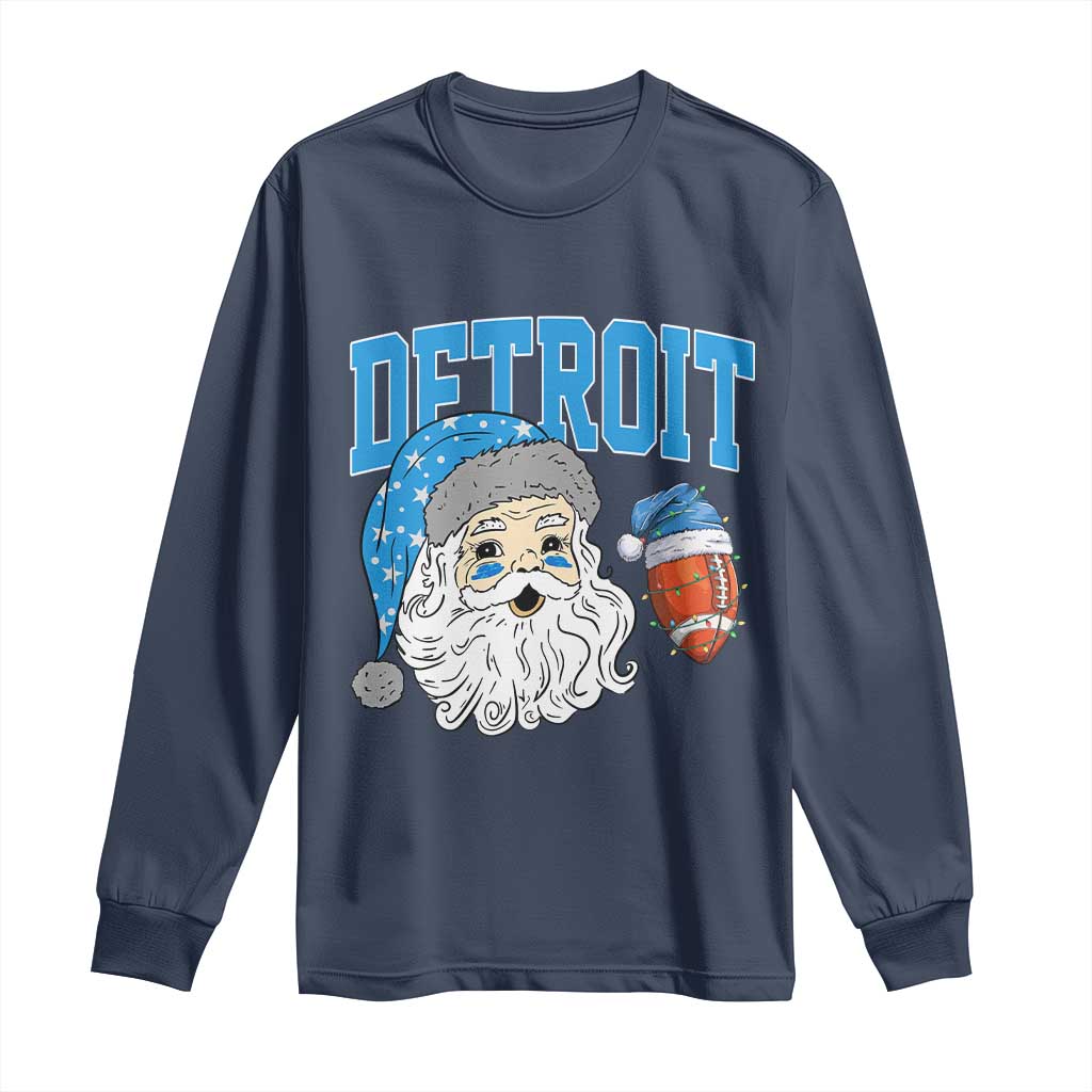 LF Football Christmas Long Sleeve Shirt Vintage Santa Claus Face Game Day Sports Fans TS10 Navy Print Your Wear