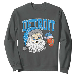 Detroit Football Christmas Sweatshirt Vintage Santa Claus Face Game Day Sports Fans TS10 Dark Heather Print Your Wear