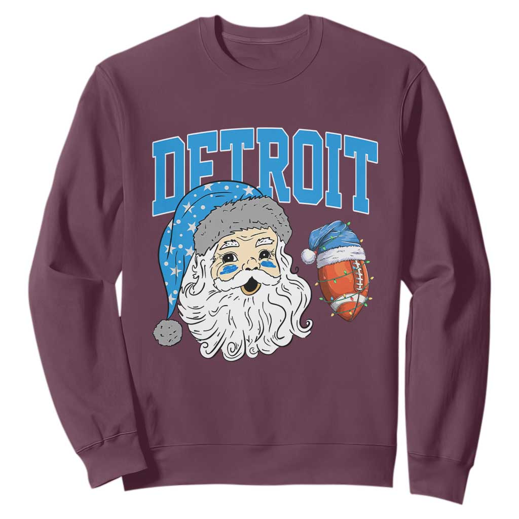 Detroit Football Christmas Sweatshirt Vintage Santa Claus Face Game Day Sports Fans TS10 Maroon Print Your Wear