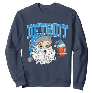 Detroit Football Christmas Sweatshirt Vintage Santa Claus Face Game Day Sports Fans TS10 Navy Print Your Wear