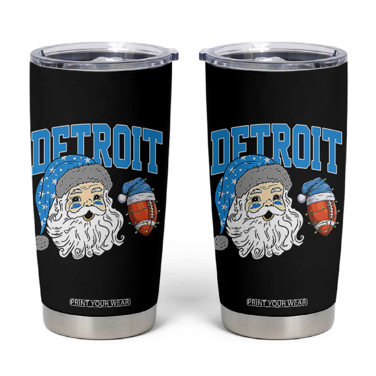 Detroit Football Christmas Tumbler Cup Vintage Santa Claus Face Game Day Sports Fans TS10 Black Print Your Wear