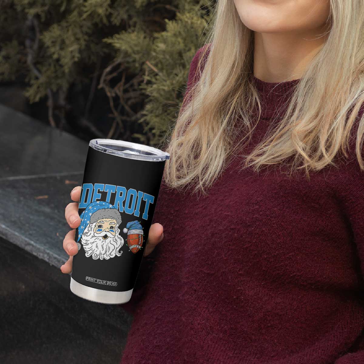 Detroit Football Christmas Tumbler Cup Vintage Santa Claus Face Game Day Sports Fans TS10 Print Your Wear