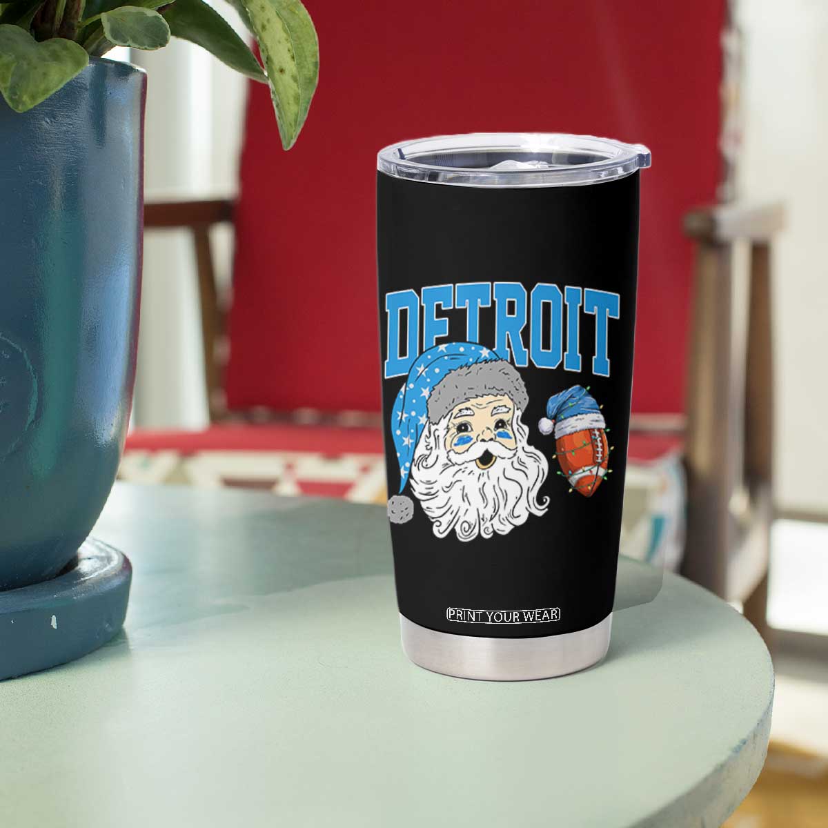 Detroit Football Christmas Tumbler Cup Vintage Santa Claus Face Game Day Sports Fans TS10 Print Your Wear
