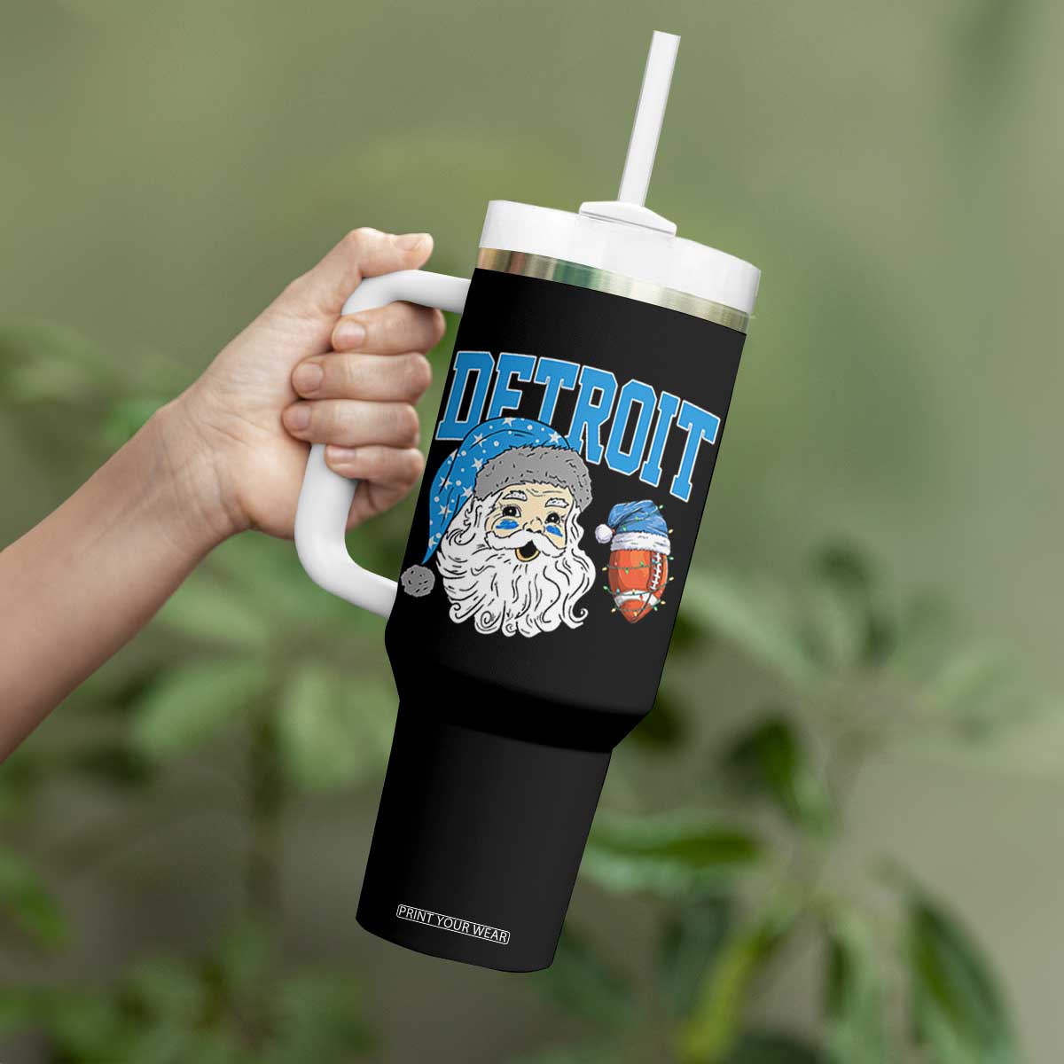LF Football Christmas Tumbler With Handle Vintage Santa Claus Face Game Day Sports Fans TS10 Print Your Wear