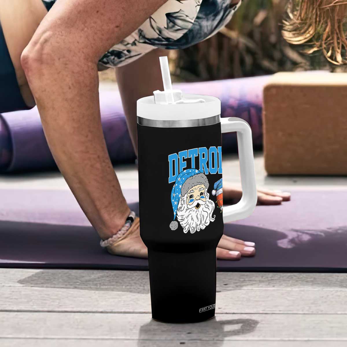 LF Football Christmas Tumbler With Handle Vintage Santa Claus Face Game Day Sports Fans TS10 Print Your Wear