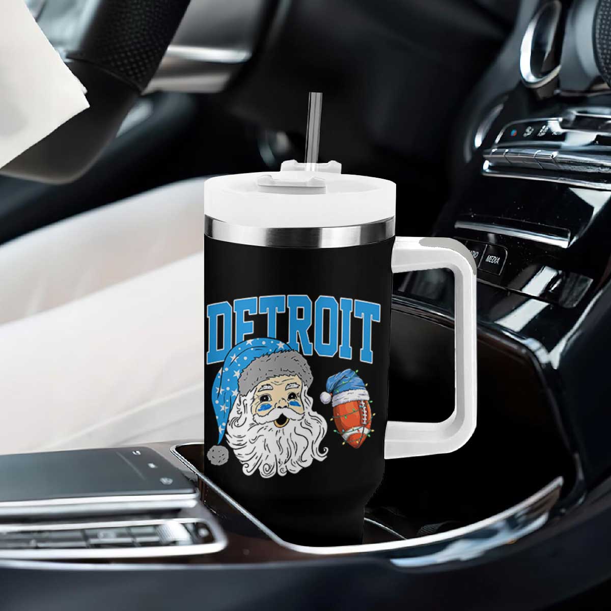 LF Football Christmas Tumbler With Handle Vintage Santa Claus Face Game Day Sports Fans TS10 Print Your Wear