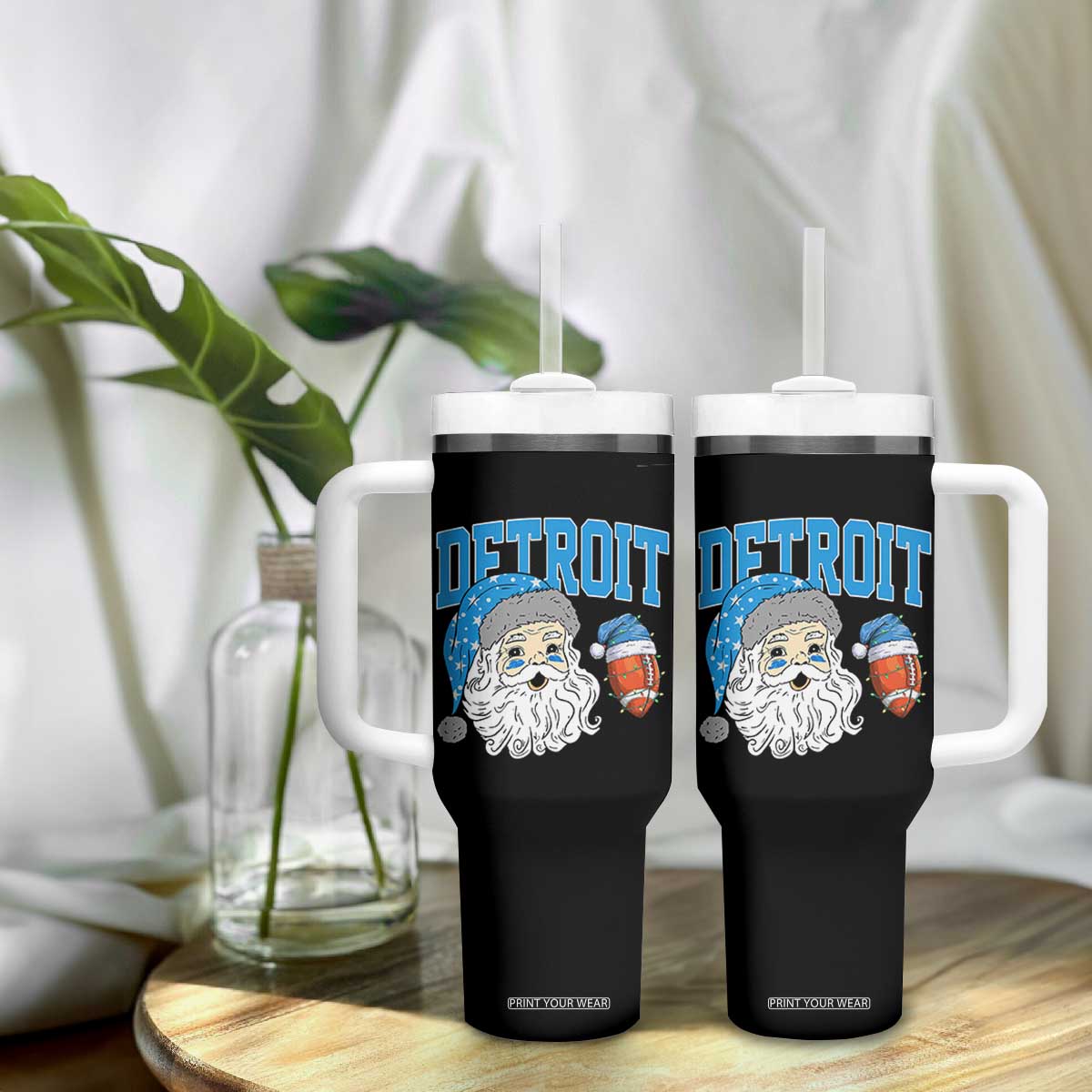 LF Football Christmas Tumbler With Handle Vintage Santa Claus Face Game Day Sports Fans TS10 Print Your Wear