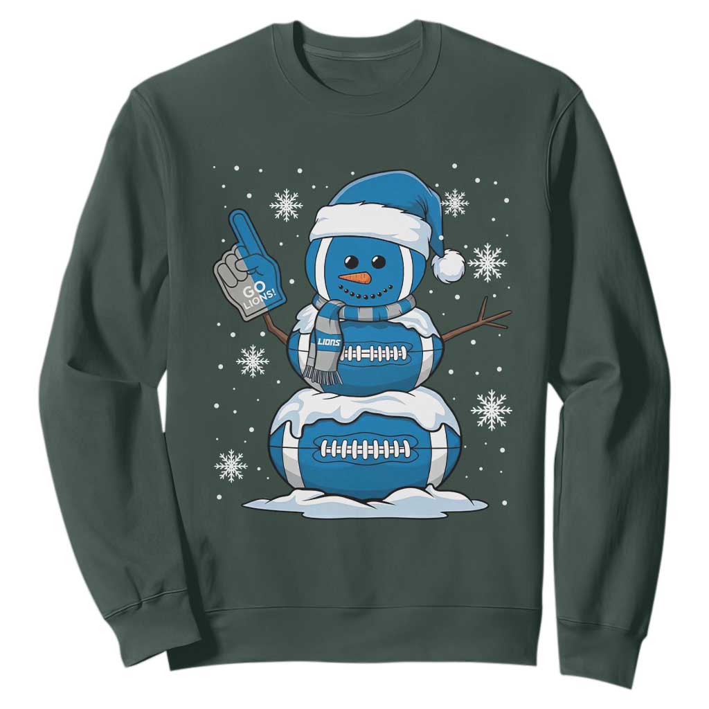 Detroit Christmas Snowman Sweatshirt Lions Football Fan TS10 Dark Forest Green Print Your Wear