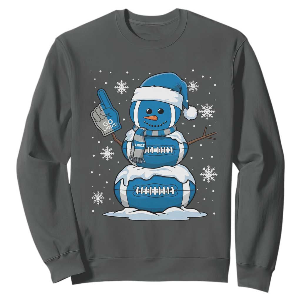 Detroit Christmas Snowman Sweatshirt Lions Football Fan TS10 Dark Heather Print Your Wear