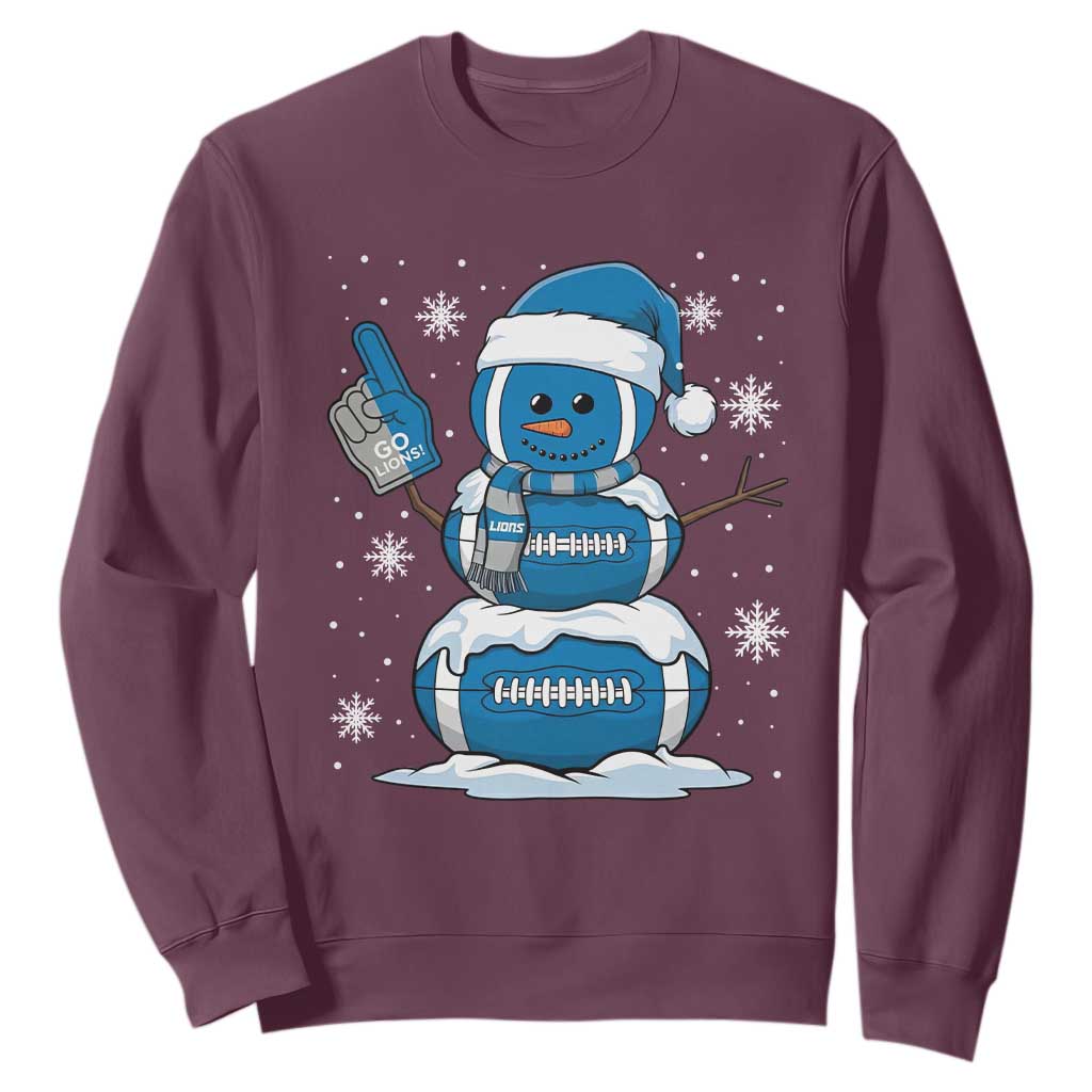Detroit Christmas Snowman Sweatshirt Lions Football Fan TS10 Maroon Print Your Wear
