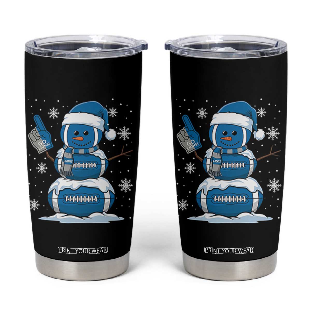 Detroit Christmas Snowman Tumbler Cup Lions Football Fan TS10 Black Print Your Wear