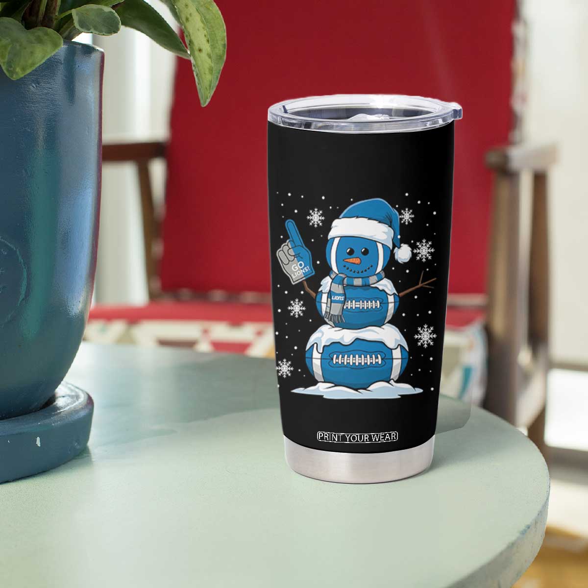 Detroit Christmas Snowman Tumbler Cup Lions Football Fan TS10 Print Your Wear