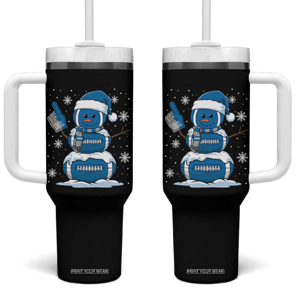 LF Christmas Snowman Tumbler With Handle DFL Football Fan TS10 One Size: 40 oz Black Print Your Wear