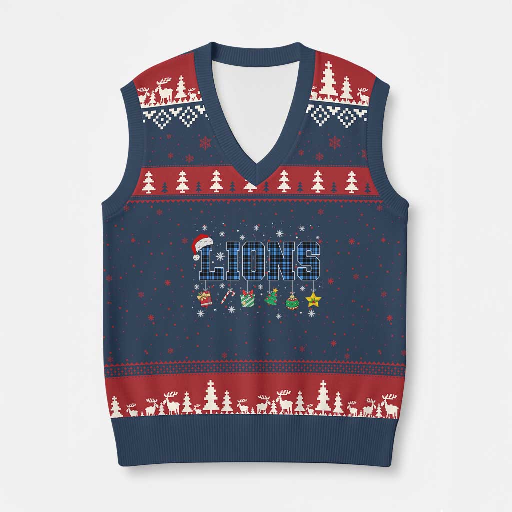 LF Christmas V-Neck Knit Sweater Vest Blue Plaid DFL Fans Xmas Pajamas TS10 Navy Red Print Your Wear