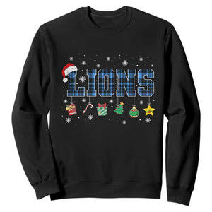 Lions Christmas Sweatshirt Blue Plaid Detroit Fans Xmas Pajamas TS10 Black Print Your Wear