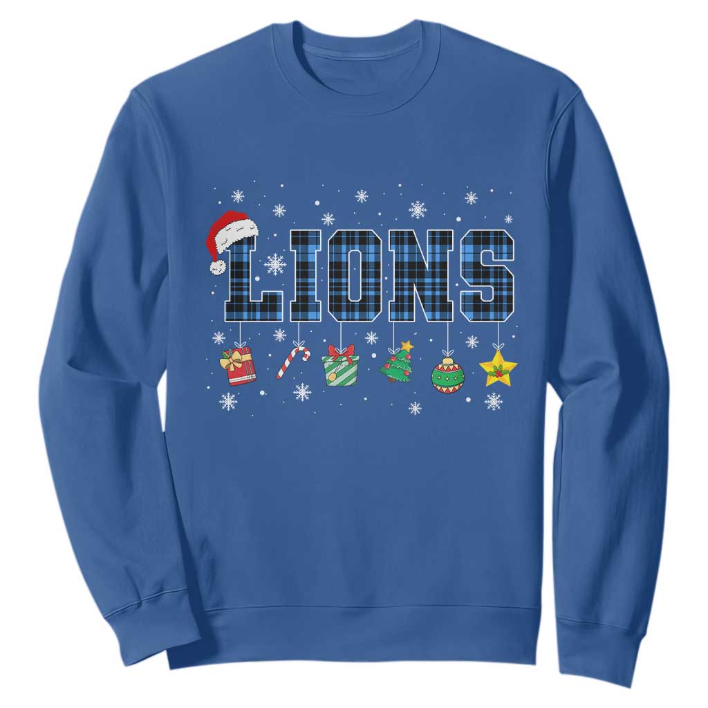 Lions Christmas Sweatshirt Blue Plaid Detroit Fans Xmas Pajamas TS10 Royal Blue Print Your Wear