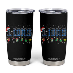 Lions Christmas Tumbler Cup Blue Plaid Detroit Fans Xmas Pajamas TS10 Black Print Your Wear