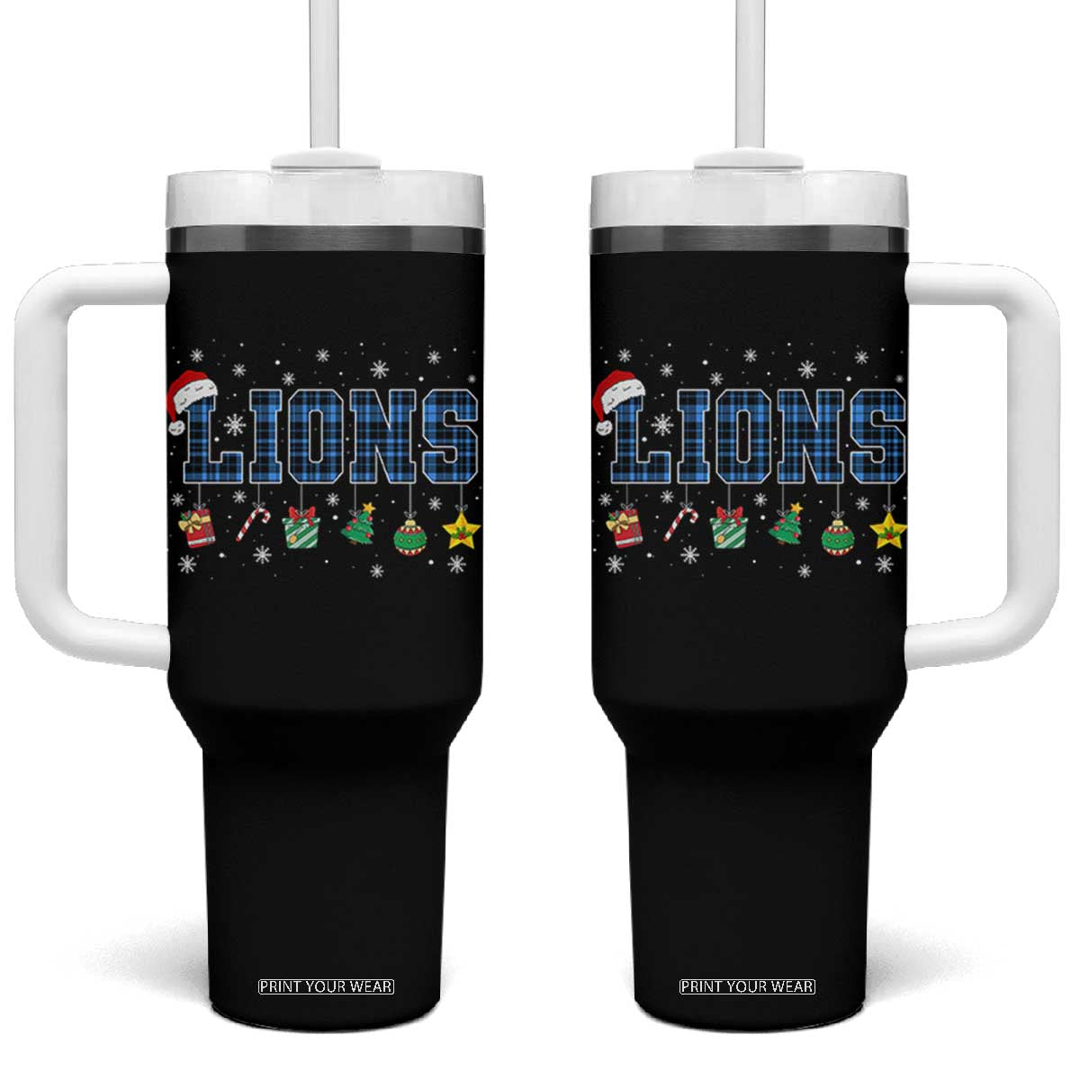 LF Christmas Tumbler With Handle Blue Plaid DFL Fans Xmas Pajamas TS10 One Size: 40 oz Black Print Your Wear