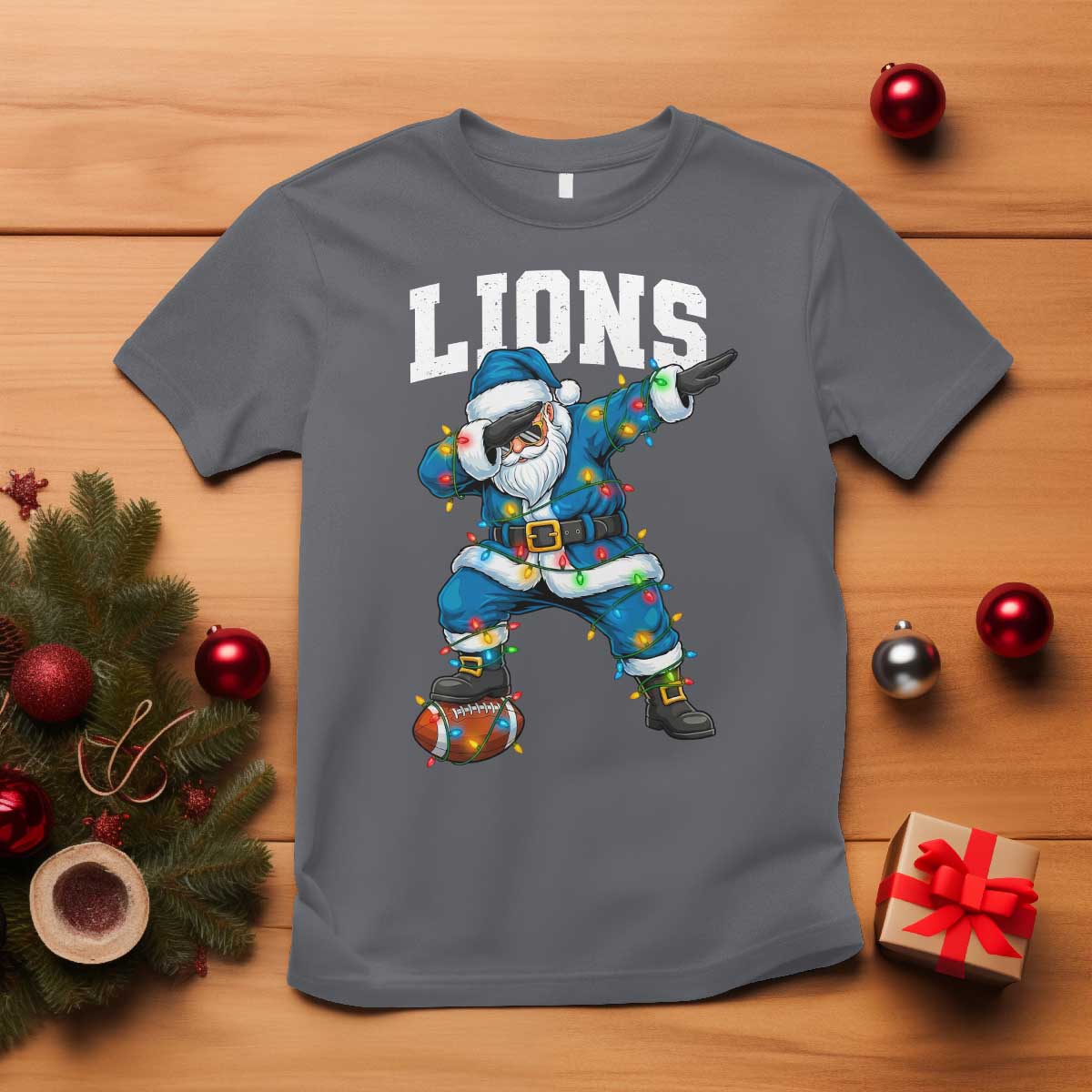 LF Christmas T Shirt Funny Dabbing Santa Football Lovers Game Day TS10 Charcoal Print Your Wear