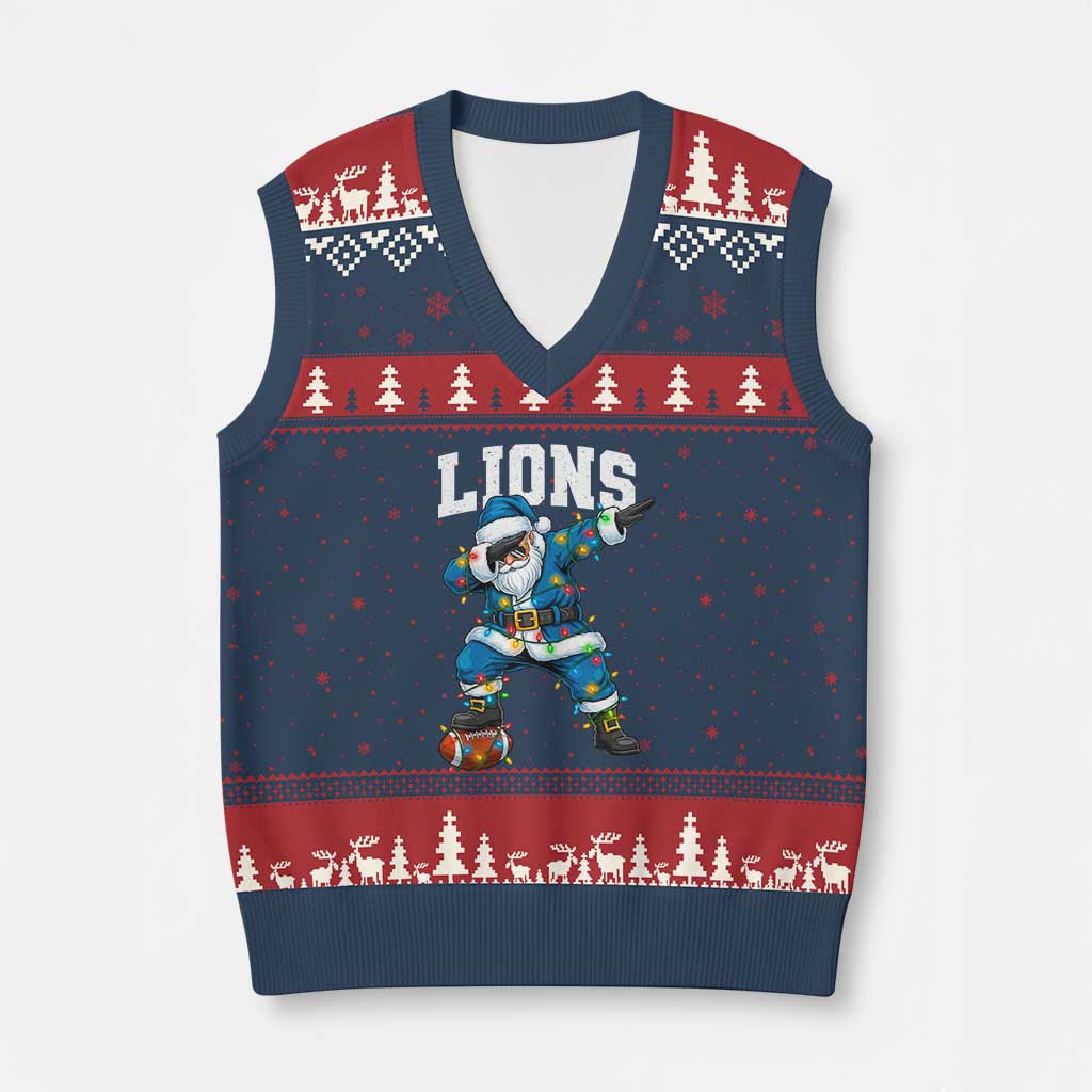 LF Christmas V-Neck Knit Sweater Vest Funny Dabbing Santa Football Lovers Game Day TS10 Navy Red Print Your Wear