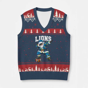 LF Christmas V-Neck Knit Sweater Vest Funny Dabbing Santa Football Lovers Game Day TS10 Navy Red Print Your Wear
