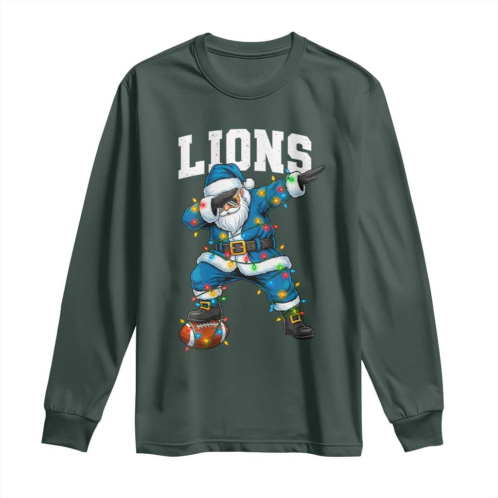 LF Christmas Long Sleeve Shirt Funny Dabbing Santa Football Lovers Game Day TS10 Dark Forest Green Print Your Wear