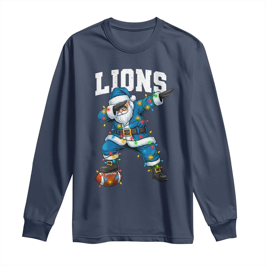 LF Christmas Long Sleeve Shirt Funny Dabbing Santa Football Lovers Game Day TS10 Navy Print Your Wear