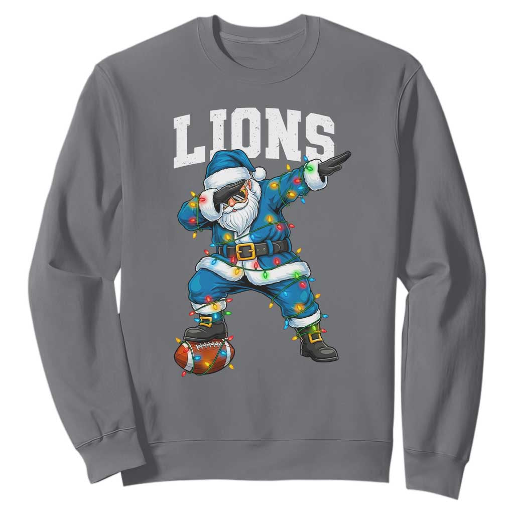 Lions Christmas Sweatshirt Funny Dabbing Santa Football Lovers Game Day TS10 Charcoal Print Your Wear