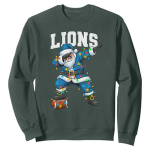 Lions Christmas Sweatshirt Funny Dabbing Santa Football Lovers Game Day TS10 Dark Forest Green Print Your Wear
