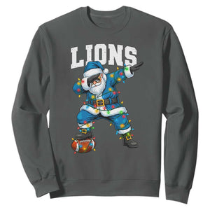 Lions Christmas Sweatshirt Funny Dabbing Santa Football Lovers Game Day TS10 Dark Heather Print Your Wear