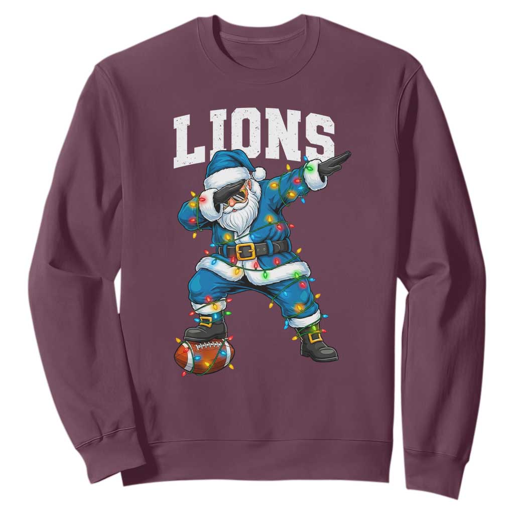 Lions Christmas Sweatshirt Funny Dabbing Santa Football Lovers Game Day TS10 Maroon Print Your Wear