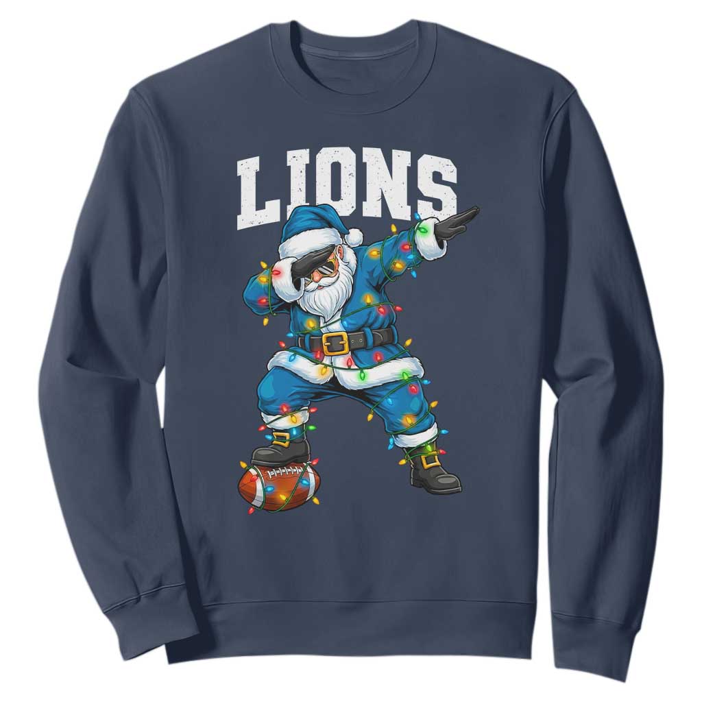 Lions Christmas Sweatshirt Funny Dabbing Santa Football Lovers Game Day TS10 Navy Print Your Wear