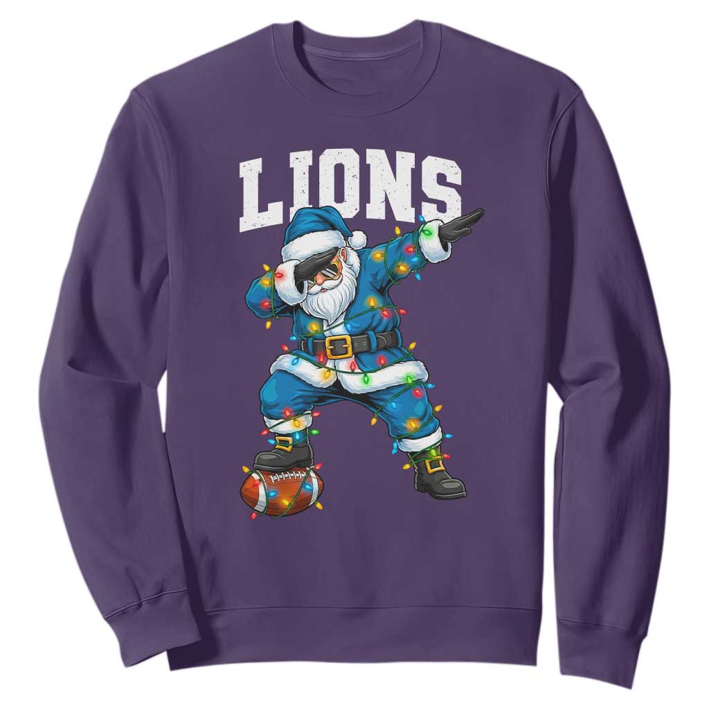 Lions Christmas Sweatshirt Funny Dabbing Santa Football Lovers Game Day TS10 Purple Print Your Wear