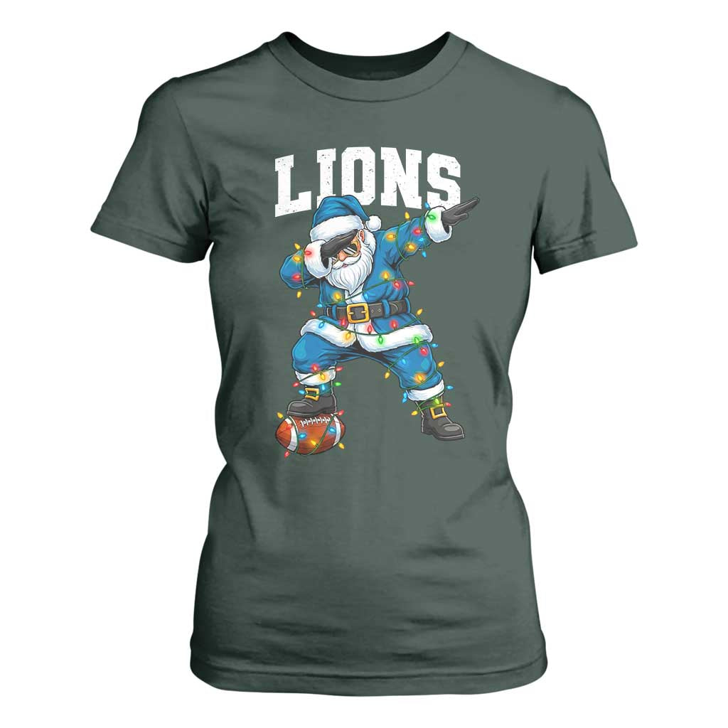 LF Christmas T Shirt For Women Funny Dabbing Santa Football Lovers Game Day TS10 Dark Forest Green Print Your Wear