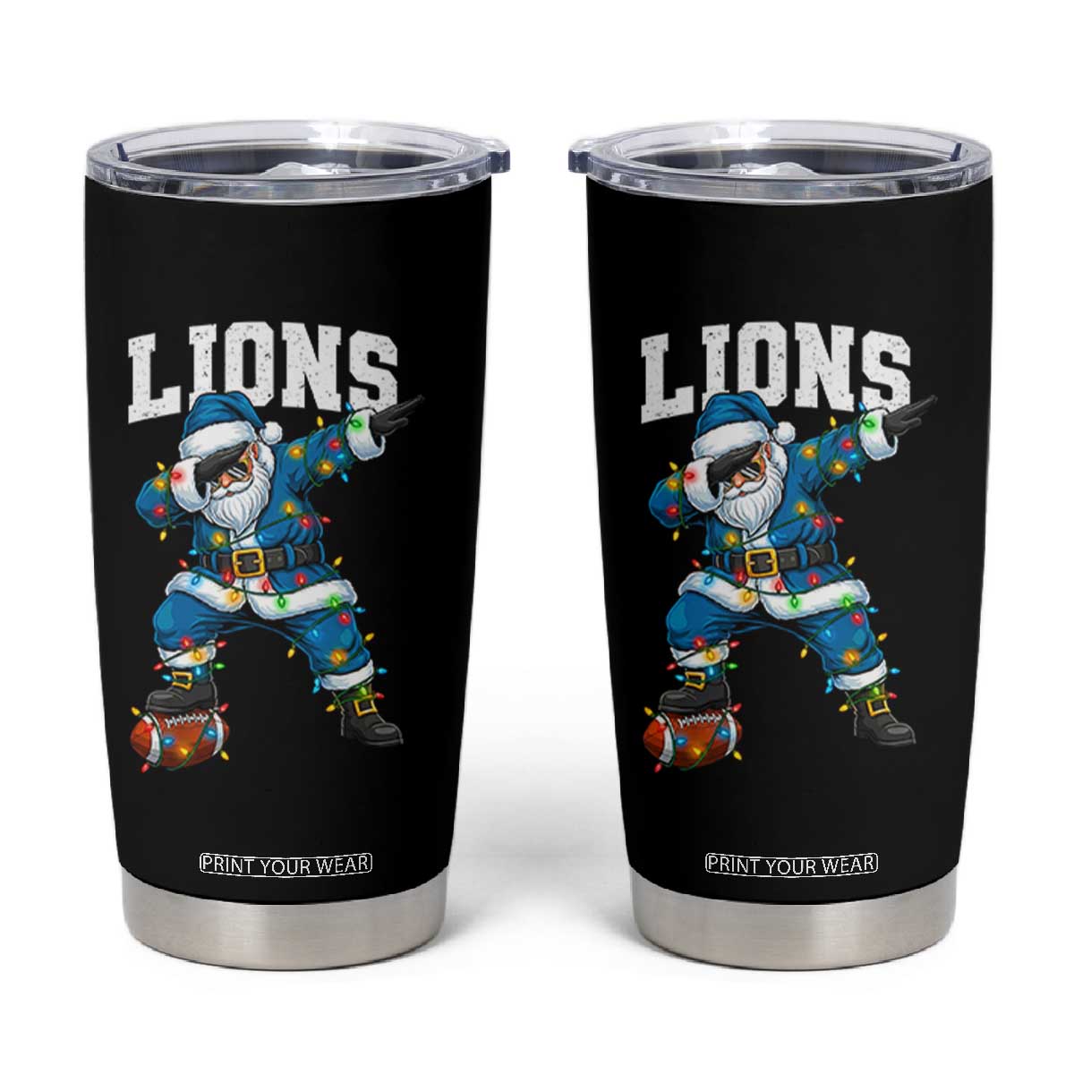 Lions Christmas Tumbler Cup Funny Dabbing Santa Football Lovers Game Day TS10 Black Print Your Wear