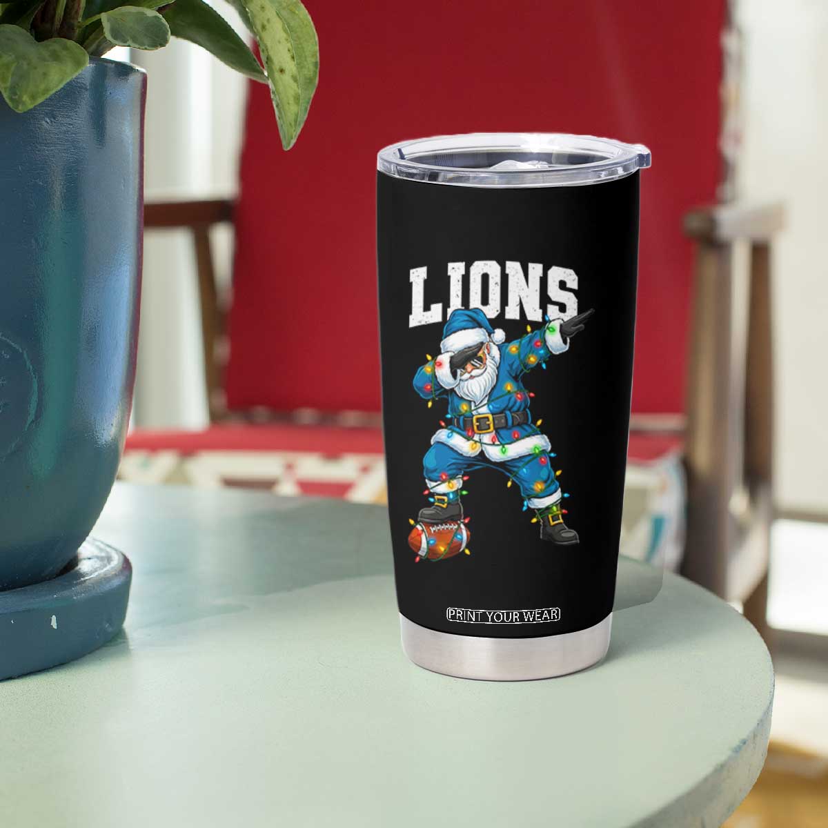 Lions Christmas Tumbler Cup Funny Dabbing Santa Football Lovers Game Day TS10 Print Your Wear