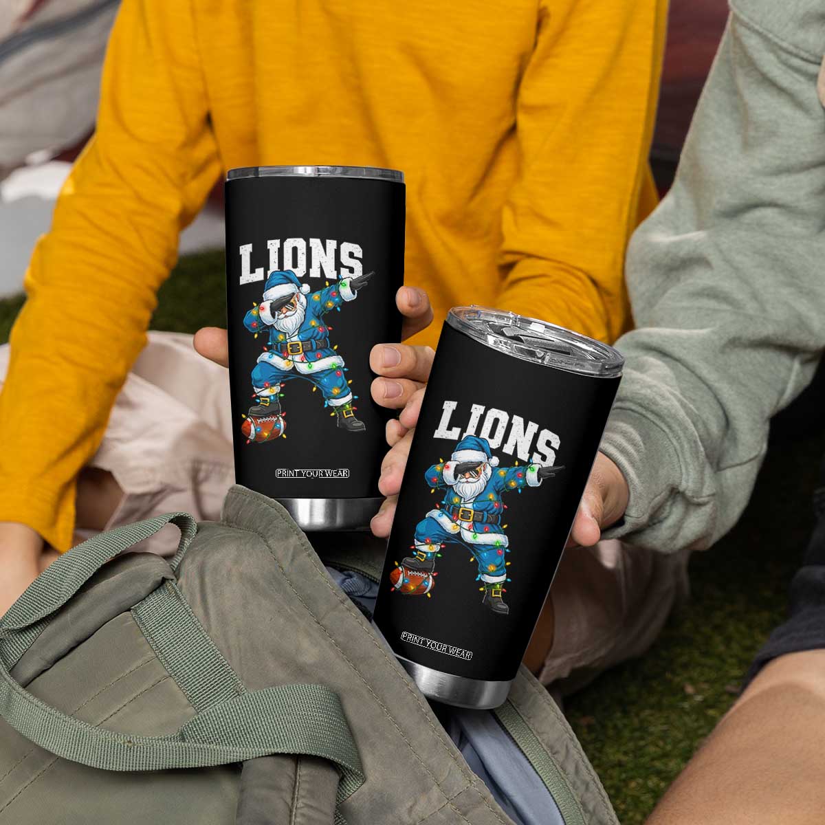 Lions Christmas Tumbler Cup Funny Dabbing Santa Football Lovers Game Day TS10 Print Your Wear