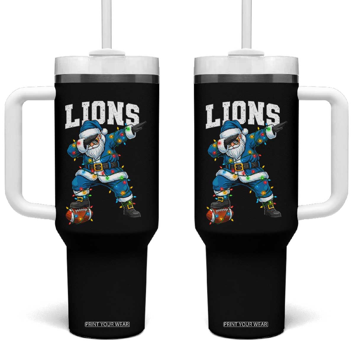 LF Christmas Tumbler With Handle Funny Dabbing Santa Football Lovers Game Day TS10 One Size: 40 oz Black Print Your Wear