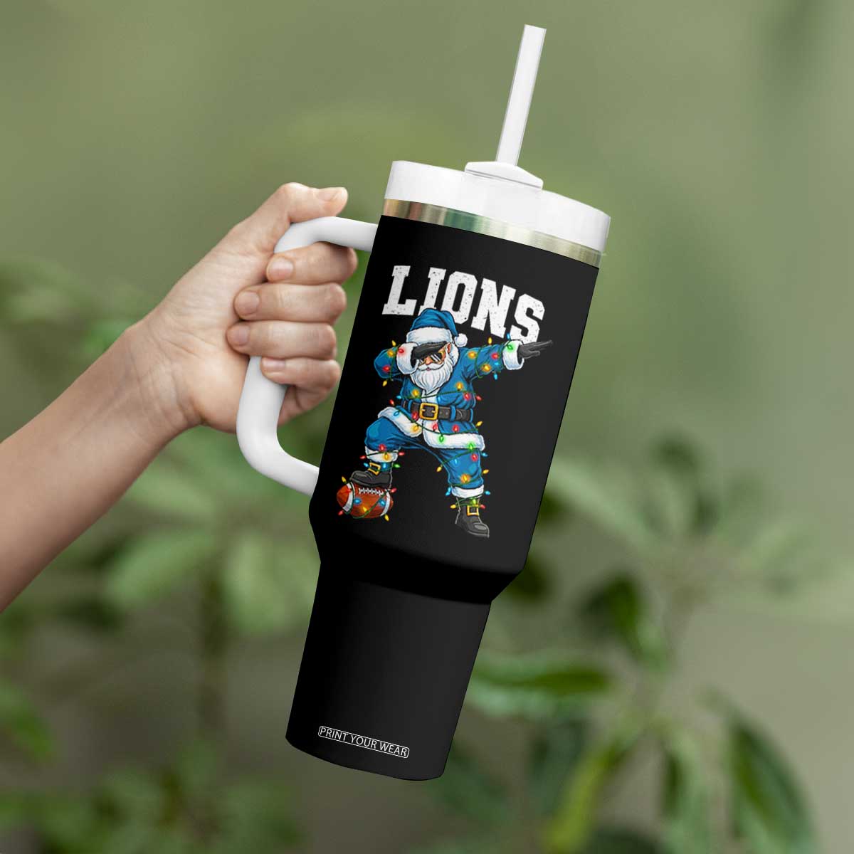 LF Christmas Tumbler With Handle Funny Dabbing Santa Football Lovers Game Day TS10 Print Your Wear