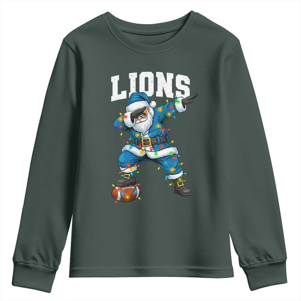 LF Christmas Youth Sweatshirt Funny Dabbing Santa Football Lovers Game Day TS10 Dark Forest Green Print Your Wear