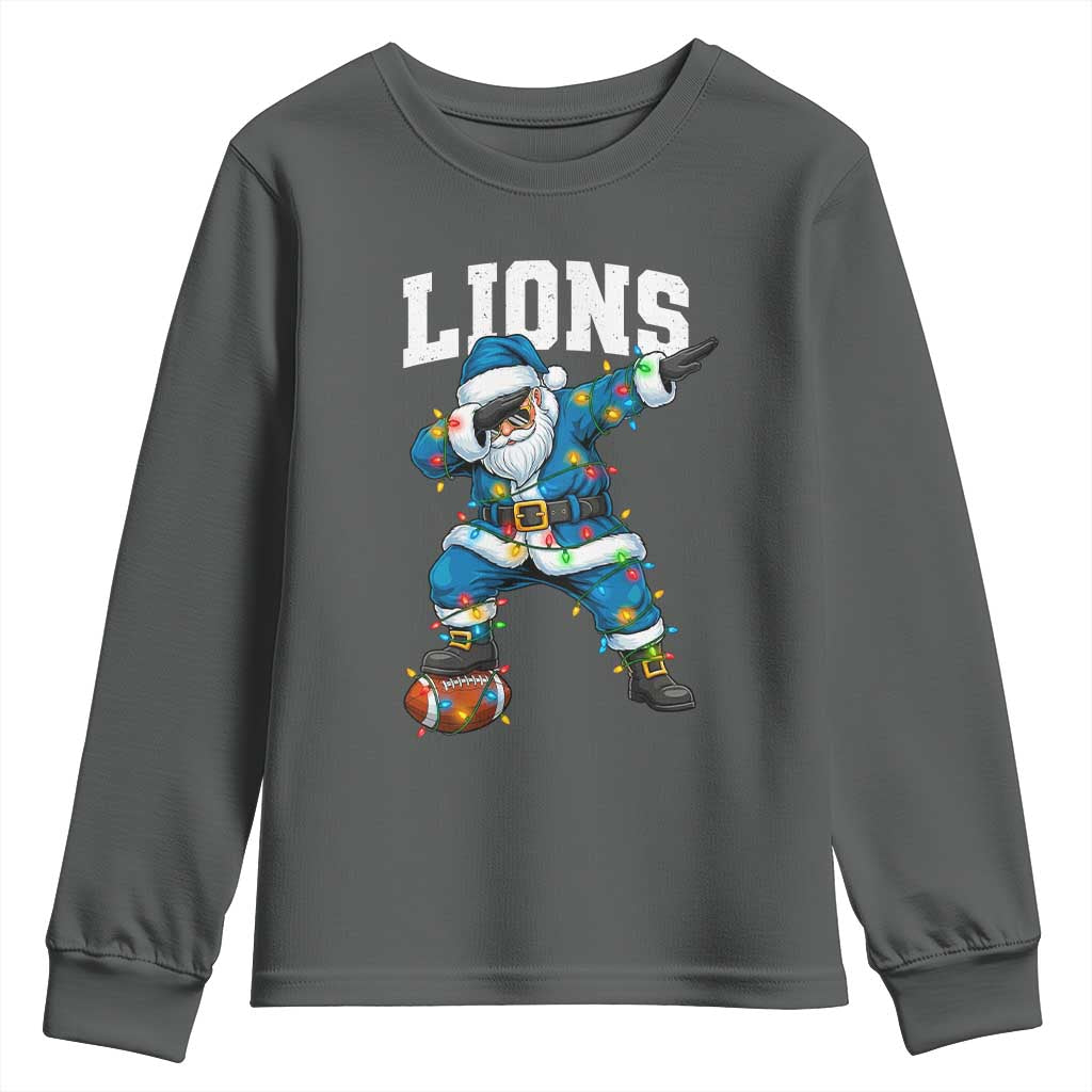 LF Christmas Youth Sweatshirt Funny Dabbing Santa Football Lovers Game Day TS10 Dark Heather Print Your Wear