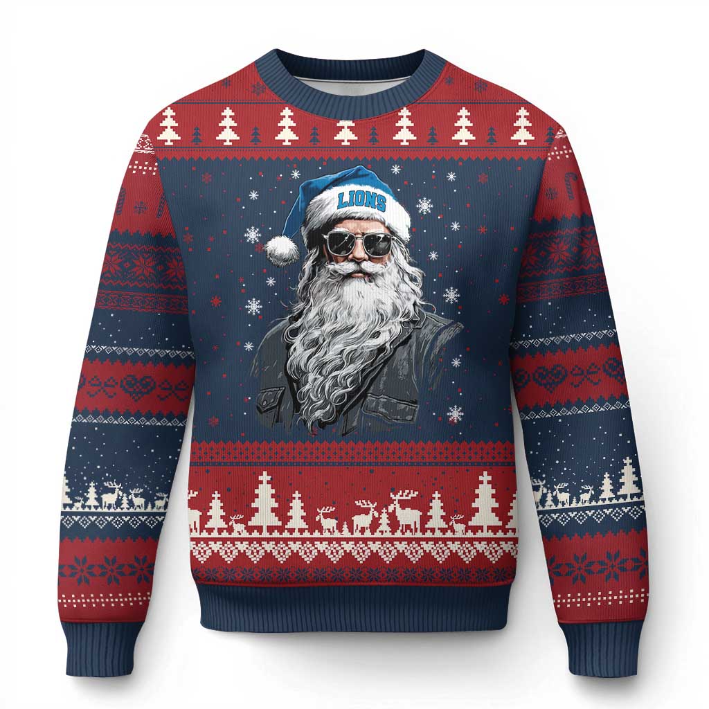 Vintage DFL Christmas Ugly Christmas Sweater Retro Santa Lions Fan Game Day TS10 Navy Red Print Your Wear
