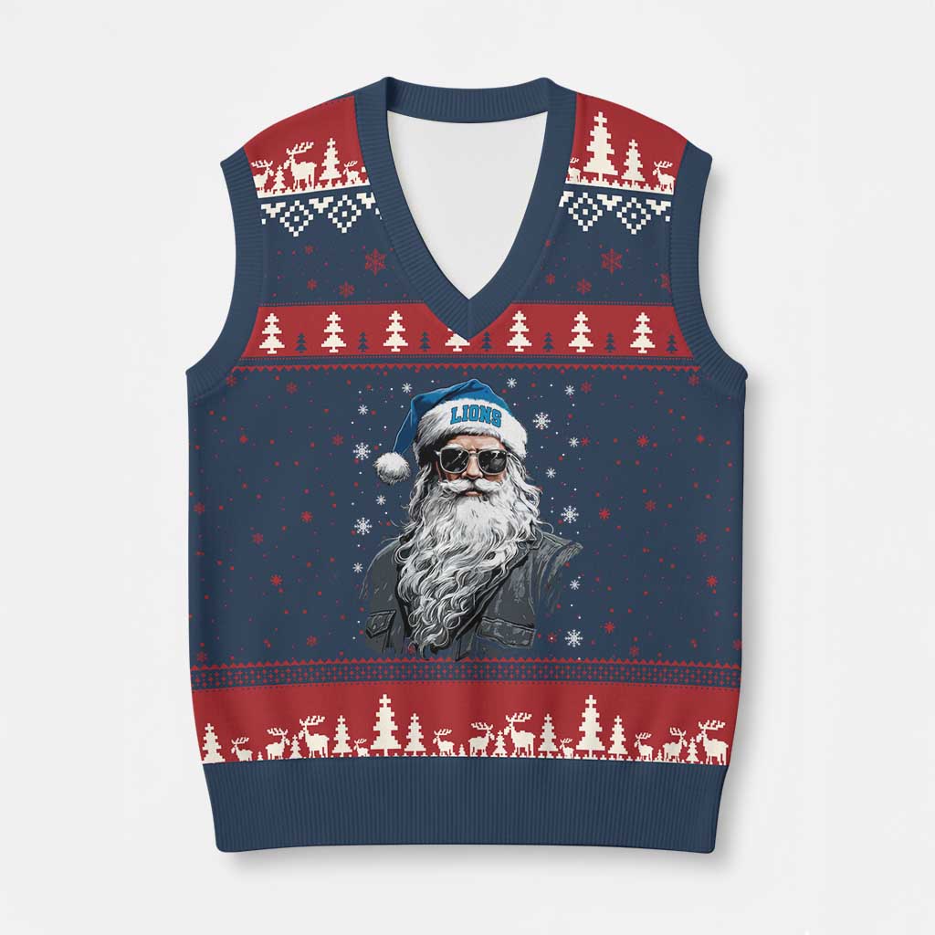 Vintage DFL Christmas V-Neck Knit Sweater Vest Retro Santa Lions Fan Game Day TS10 Navy Red Print Your Wear