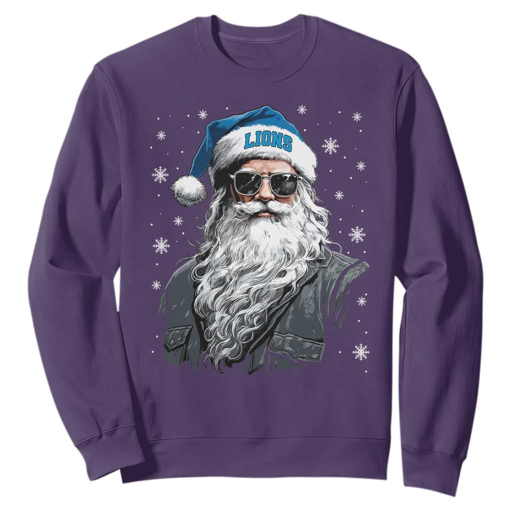 Vintage Detroit Football Christmas Sweatshirt Retro Santa Lions Fan Game Day TS10 Purple Print Your Wear