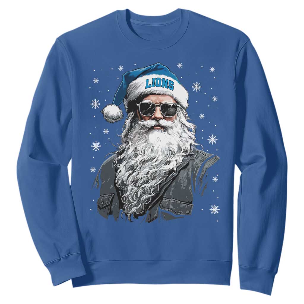Vintage DFL Christmas Sweatshirt Retro Santa Lions Fan Game Day TS10 Royal Blue Print Your Wear