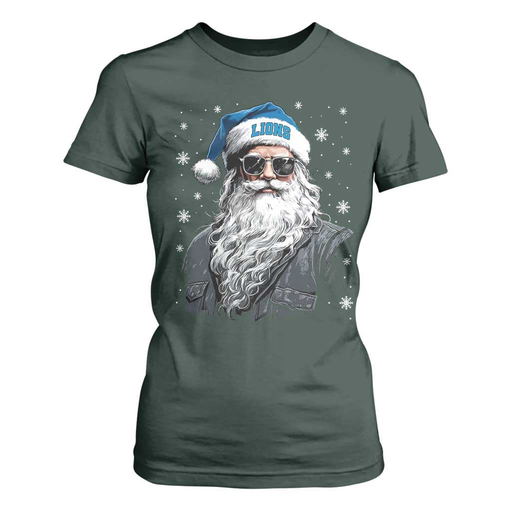 Vintage DFL Christmas T Shirt For Women Retro Santa Lions Fan Game Day TS10 Dark Forest Green Print Your Wear