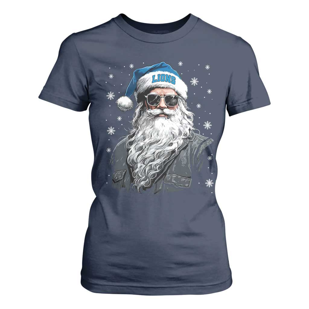 Vintage DFL Christmas T Shirt For Women Retro Santa Lions Fan Game Day TS10 Navy Print Your Wear