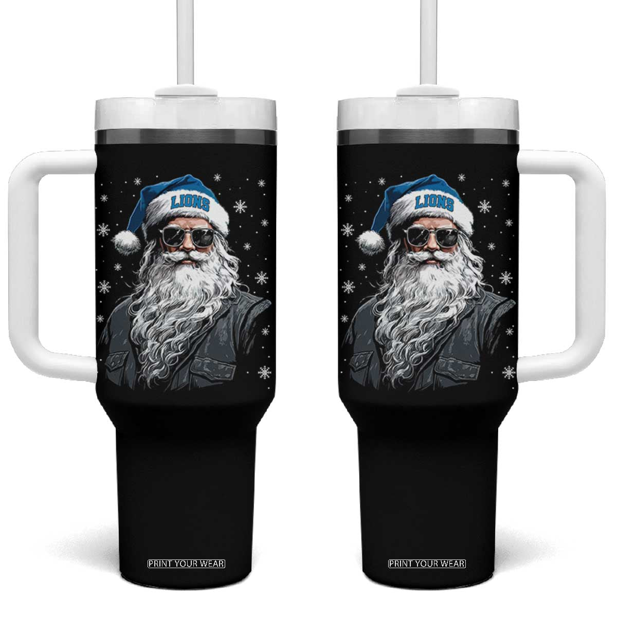 Vintage DFL Christmas Tumbler With Handle Retro Santa Lions Fan Game Day TS10 One Size: 40 oz Black Print Your Wear