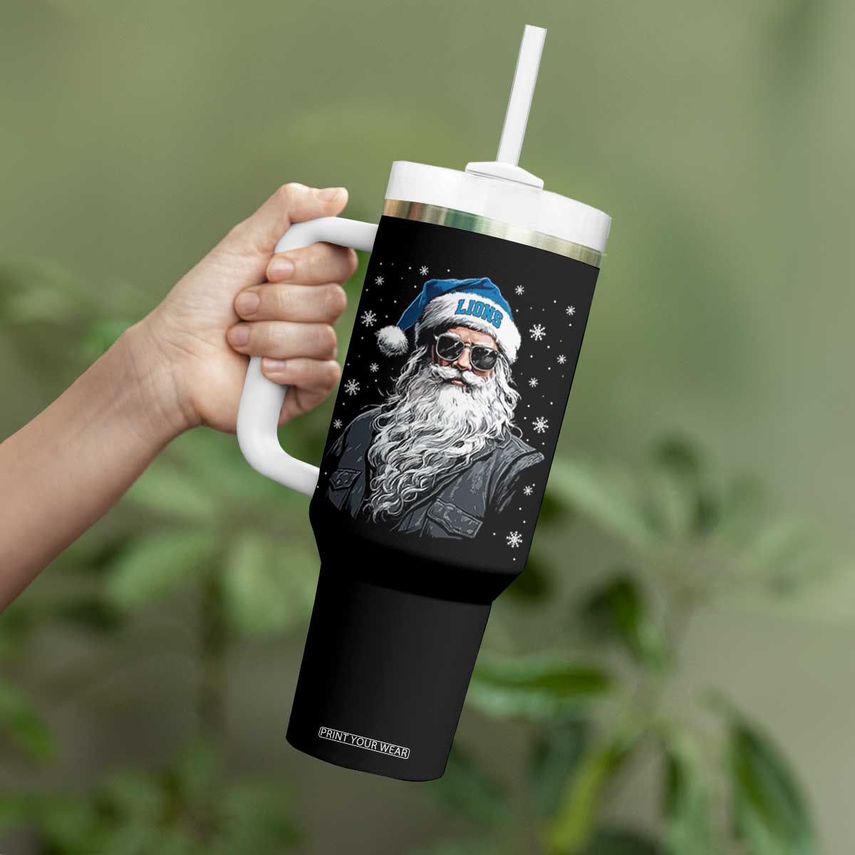 Vintage DFL Christmas Tumbler With Handle Retro Santa Lions Fan Game Day TS10 Print Your Wear