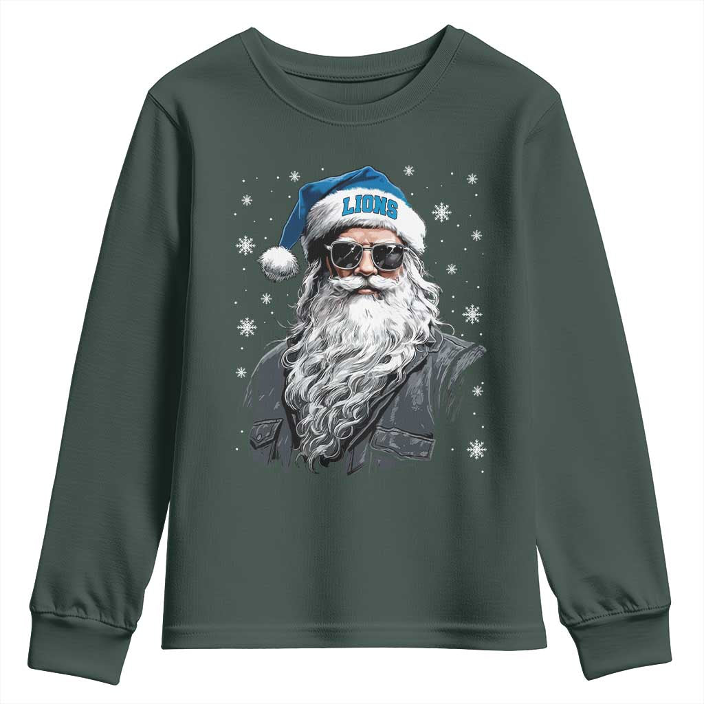 Vintage DFL Christmas Youth Sweatshirt Retro Santa Lions Fan Game Day TS10 Dark Forest Green Print Your Wear